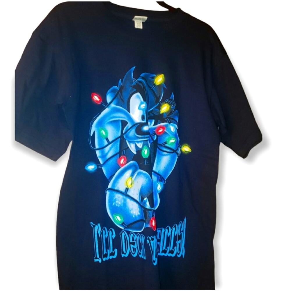 VINTAGE NWT Dead stock Tasmanian Devil "I'll Deck Your Halls" Looney Tunes sz L